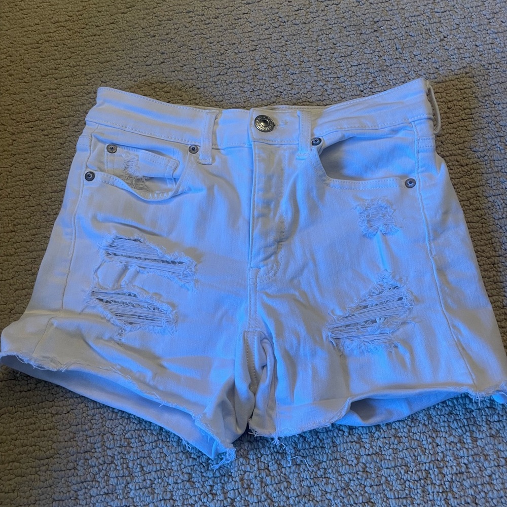 American Eagle Distressed White denim shorts